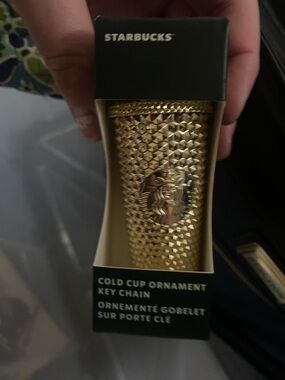 New NIB Starbucks Gold Studded Cold Cup Key Chain Ornament
